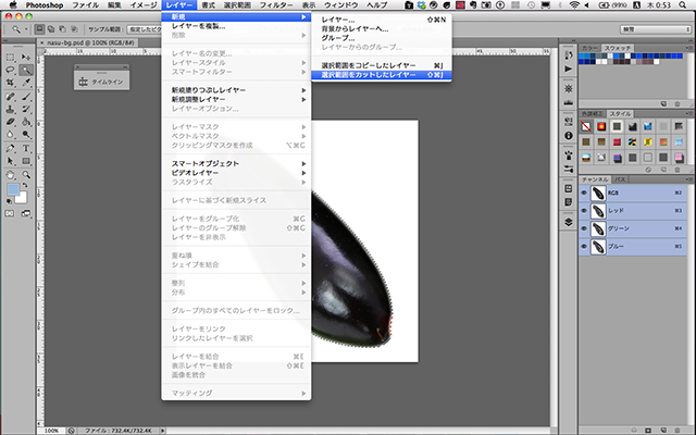 選択範囲をカットする